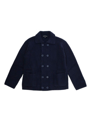 Cardigan per bambino Emporio Armani Kids blu con logo ricamato