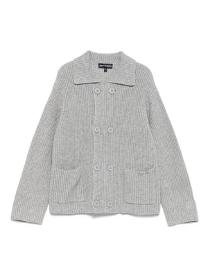 Cardigan per bambino Emporio Armani Kids grigio con tasche applicate