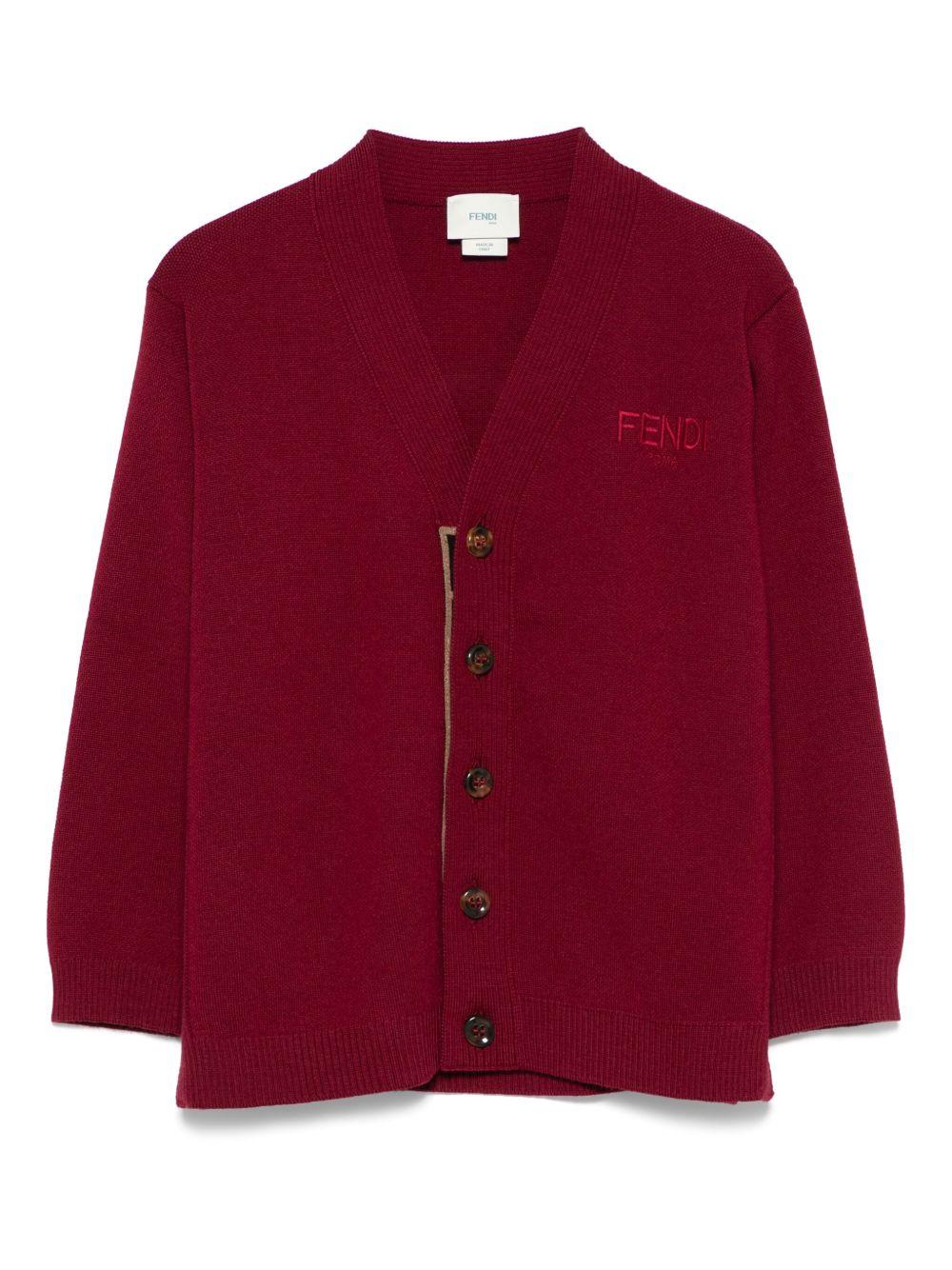 Cardigan per bambino Fendi Kids rosso scuro con chiusura frontale con bottoni - Rubino Kids
