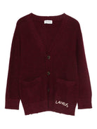 Cardigan per bambino Laneus Kids rosso con logo ricamato sul davanti - Rubino Kids