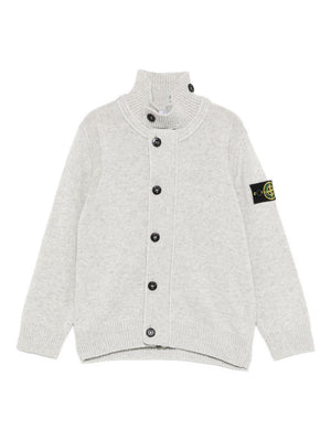 Cardigan per bambino Stone Island Junior grigia a collo alto con bottoni
