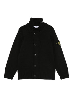 Cardigan per bambino Stone Island Junior nera a collo alto con bottoni