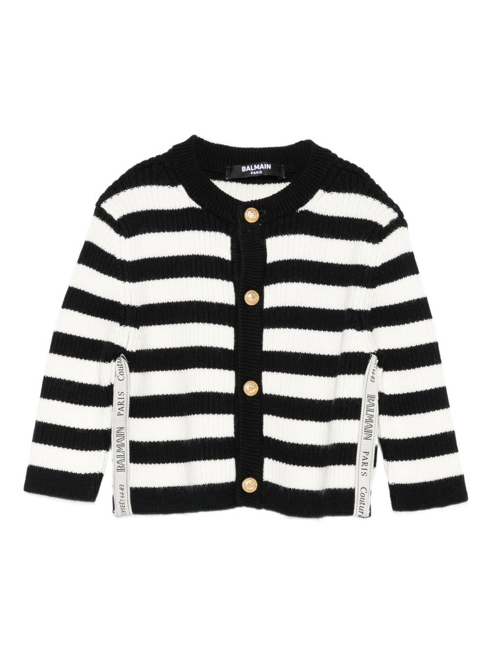 Cardigan per neonata Balmain Kids nero con dettagli a righe - Rubino Kids