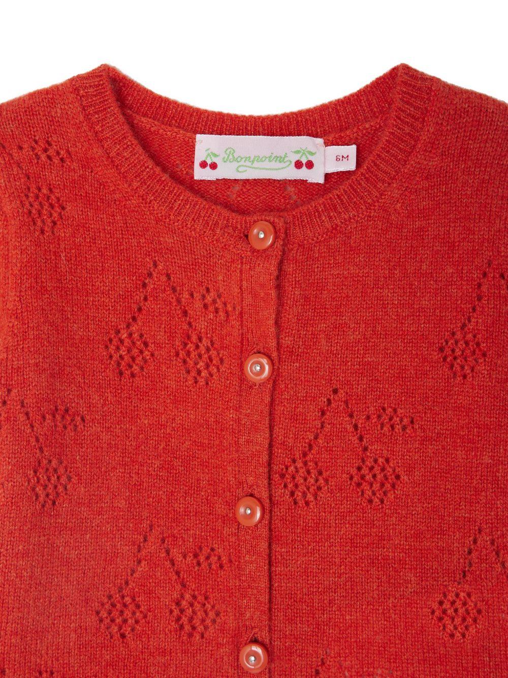 Cardigan per neonata Bonpoint rosso con motivo a ciliegie - Rubino Kids