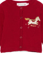 Cardigan per neonata Bonpoint rosso con ricamo cavallo a dondolo - Rubino Kids