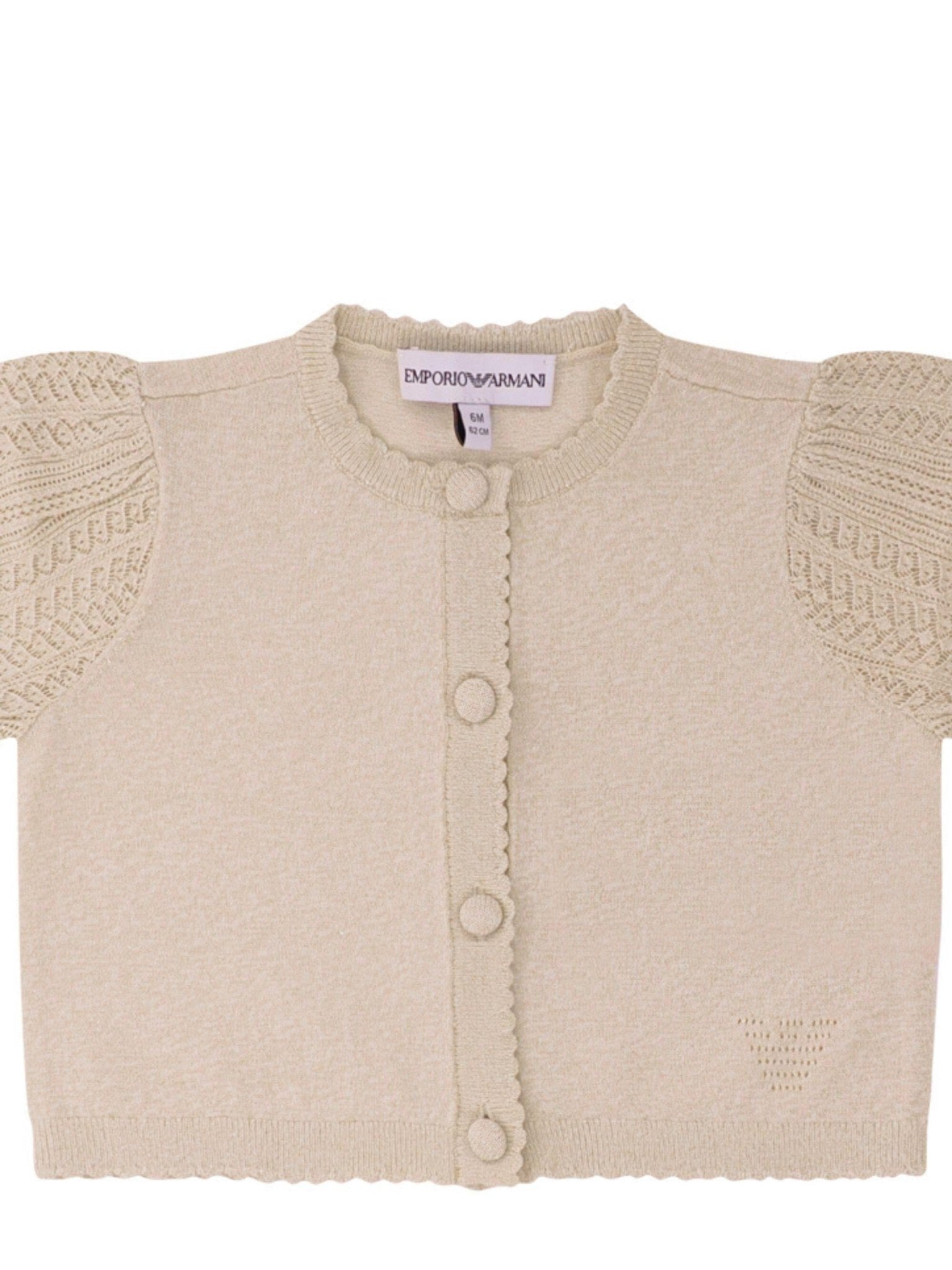 Cardigan per neonata Emporio Armani Kids beige con trama lavorata a maglia - Rubino Kids