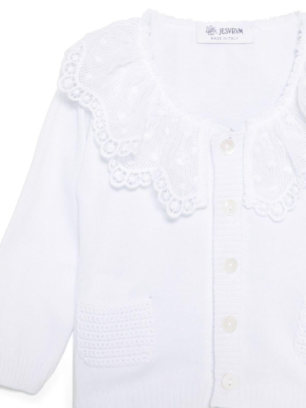 Cardigan per neonata JESURUM BABY Clara bianco con colletto in pizzo - Rubino Kids