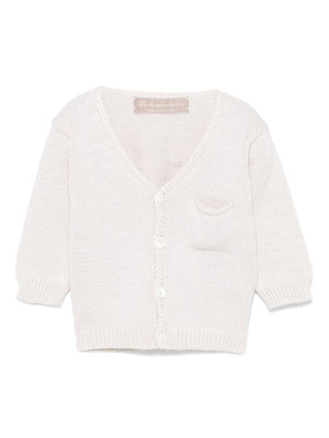 Cardigan per neonata La Stupenderia beige in cotone con tasca applicata sul petto