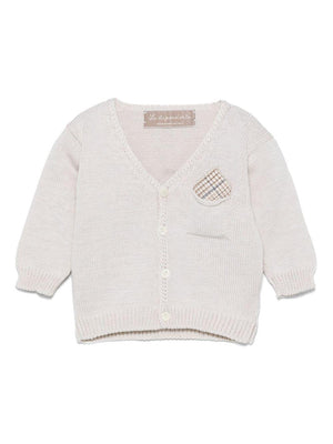 Cardigan per neonata La Stupenderia beige in cotone con tasca applicata sul petto