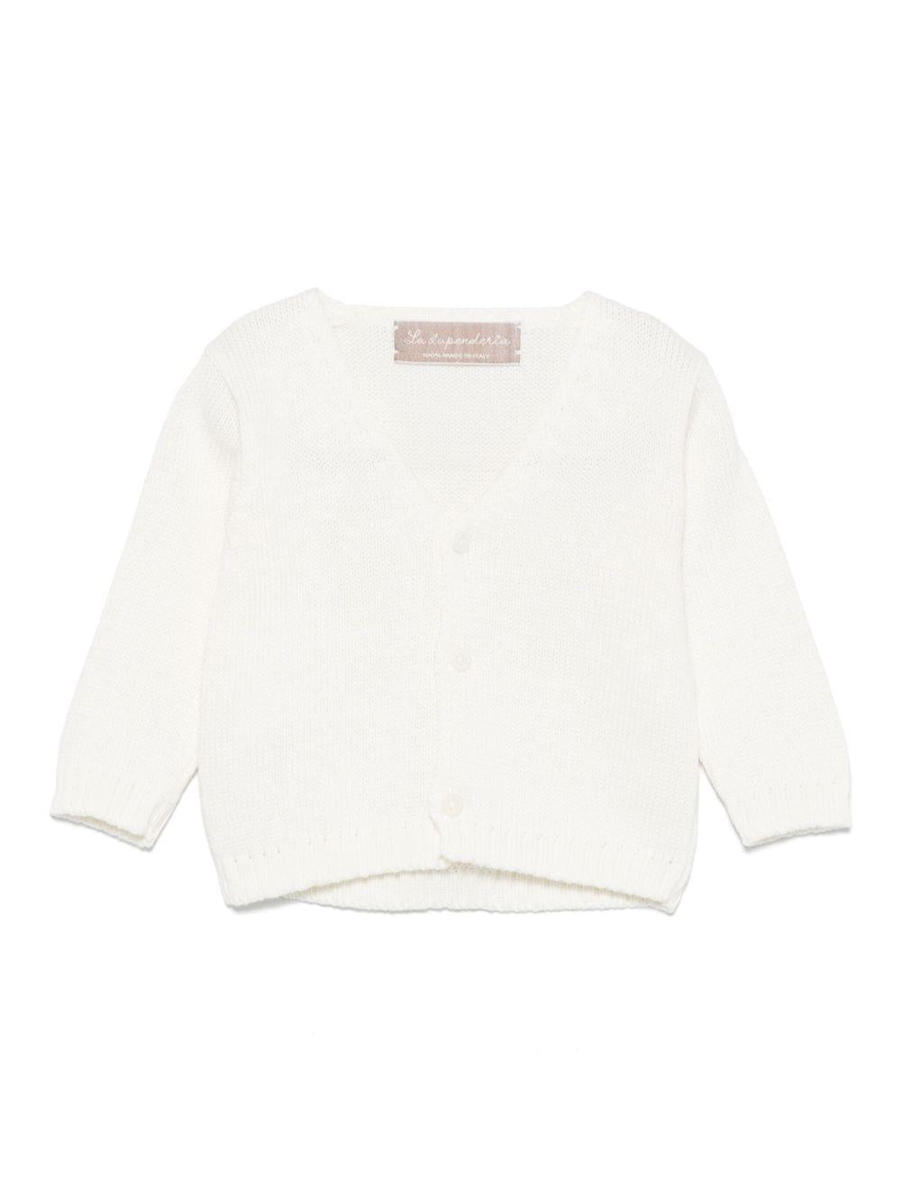 Cardigan per neonata La Stupenderia bianco in cotone con orlo e polsini a coste - Rubino Kids