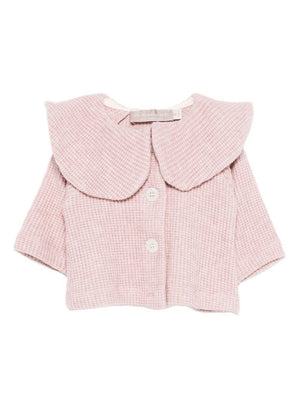La Stupenderia pink cardigan for baby girls with ruffled collar