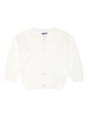 Molo white knitted cardigan for baby girls with round neckline