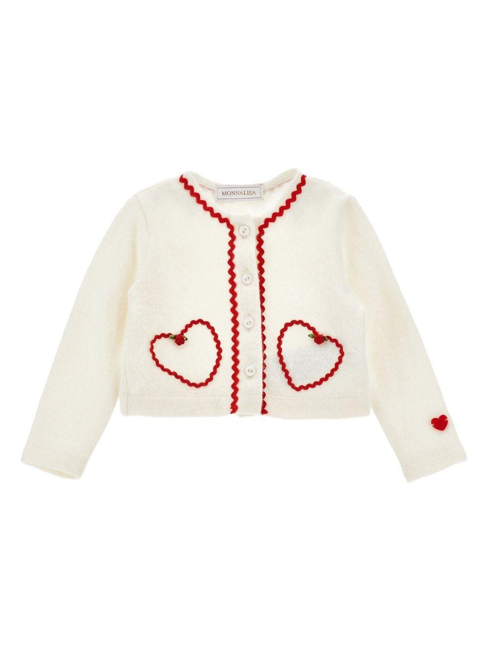 Cardigan per neonata Monnalisa bianco con applicazione con cuore - Rubino Kids