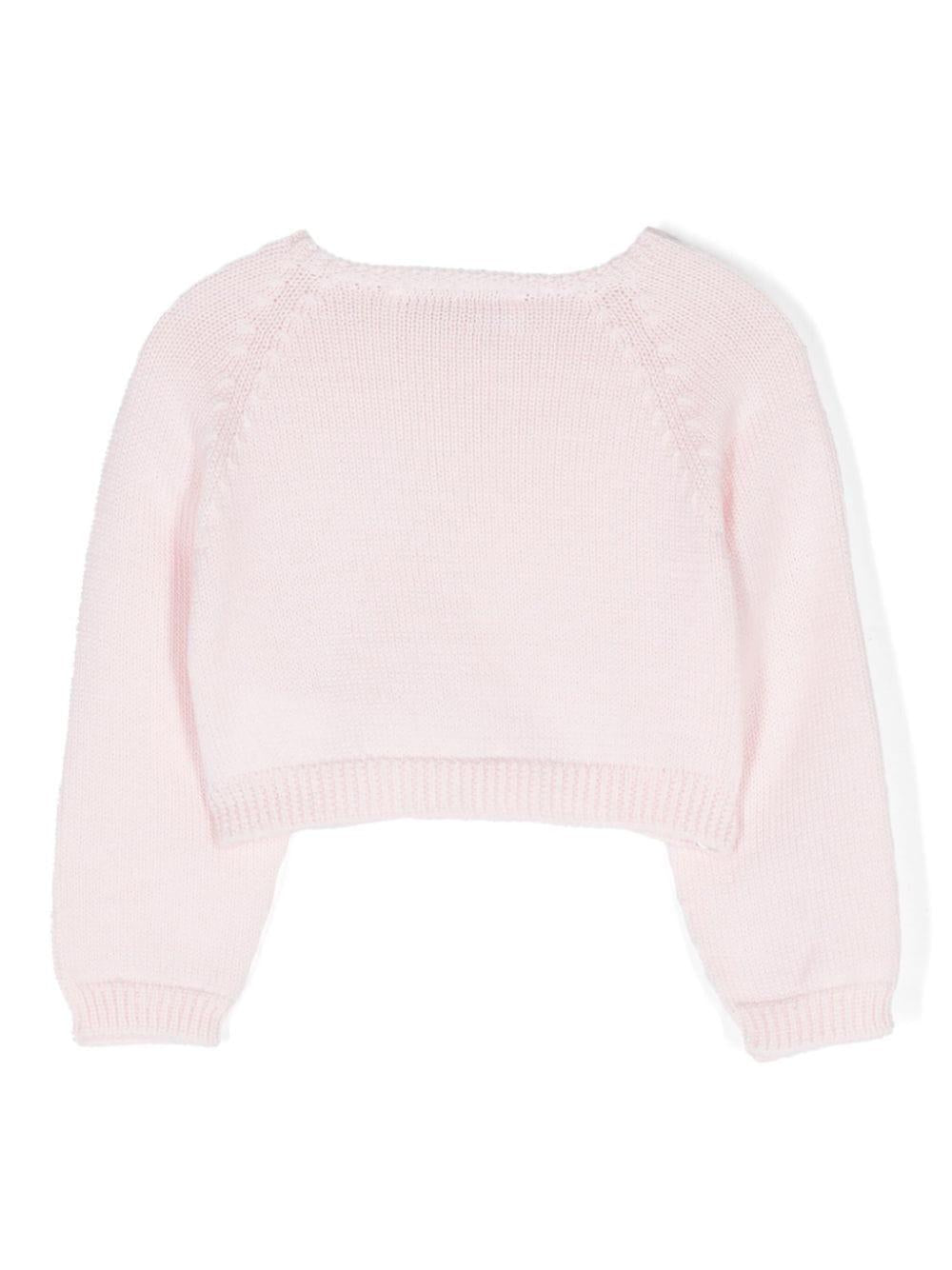 Cardigan per neonata Monnalisa rosa con applicazione con logo di strass - Rubino Kids