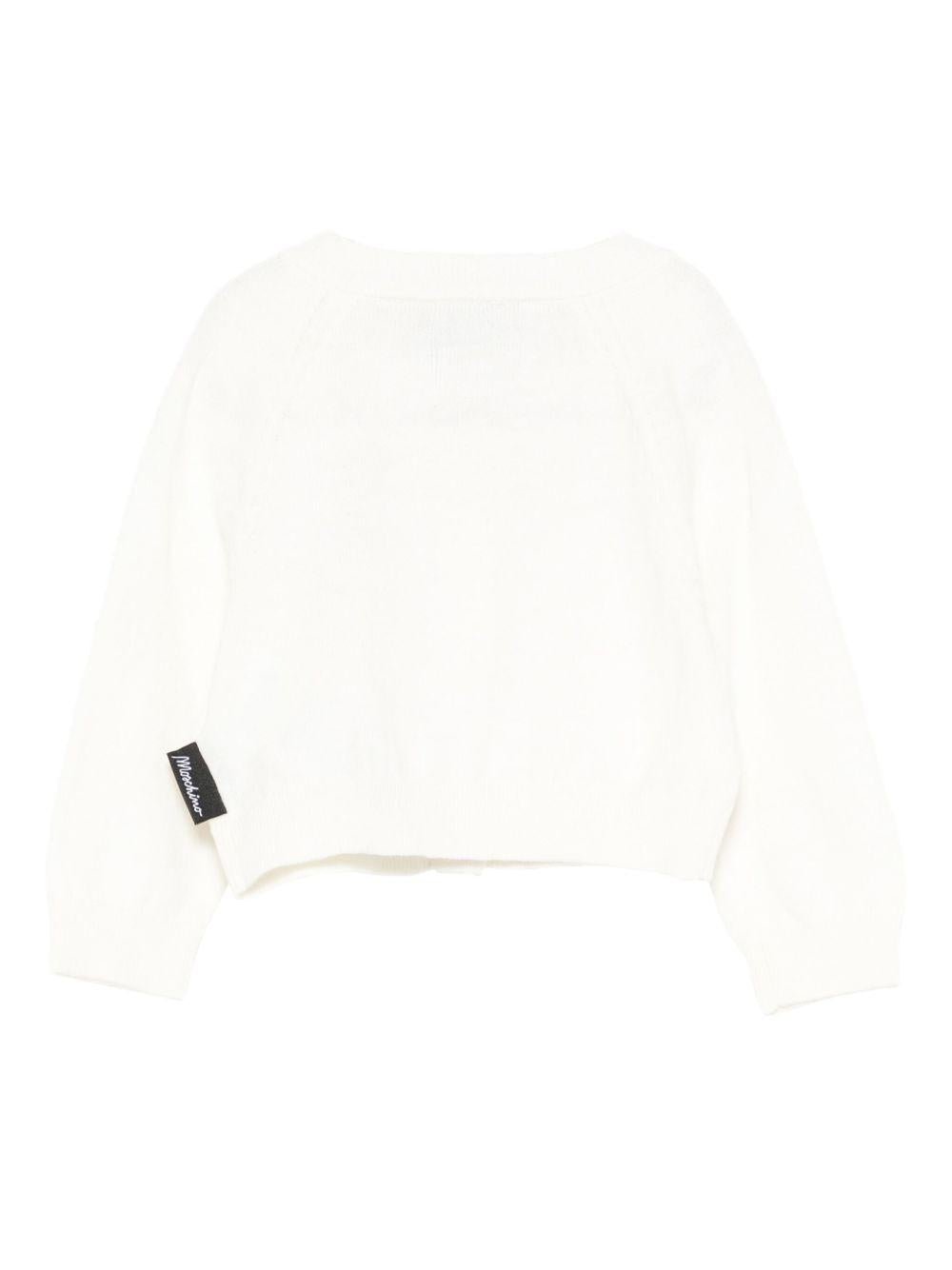 Cardigan per neonata Moschino Kids bianco con applicazione Teddy Bear - Rubino Kids