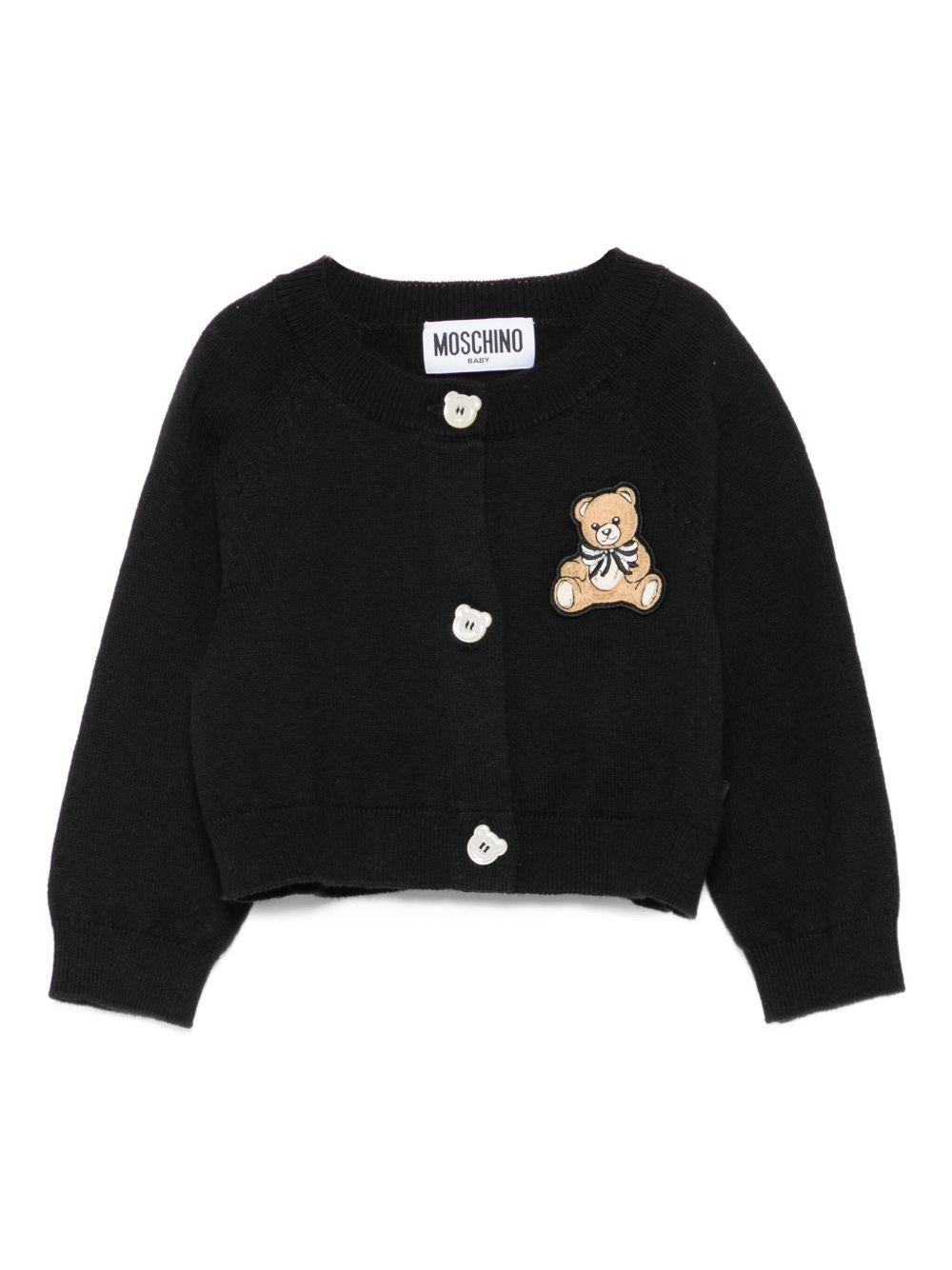 Cardigan per neonata Moschino Kids nero con applicazione Teddy Bear - Rubino Kids