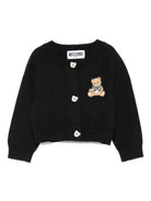 Cardigan per neonata Moschino Kids nero con applicazione Teddy Bear - Rubino Kids