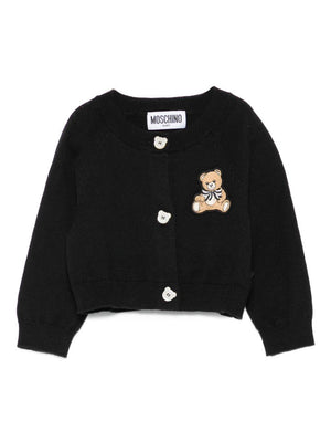 Moschino Kids black cardigan for baby girls with Teddy Bear applique