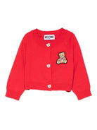 Cardigan per neonata Moschino Kids rosso con applicazione Teddy Bear - Rubino Kids