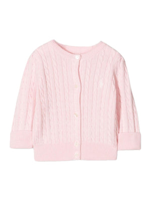 POLO RALPH LAUREN KIDS pink baby girl cardigan with Polo Pony embroidery