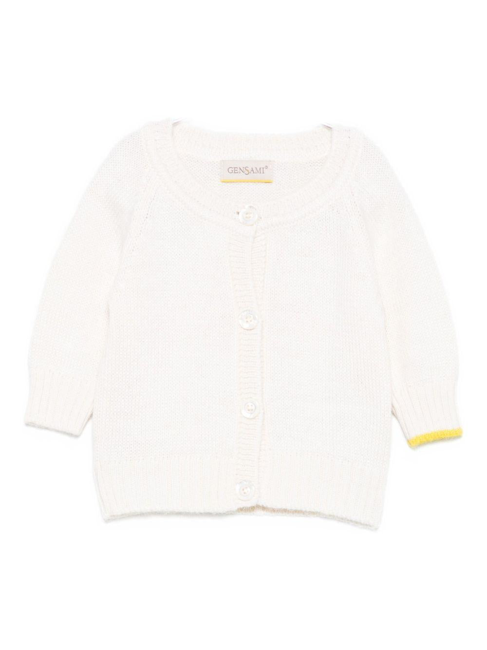 Cardigan per neonati Gensami Kids bianco con chiusura frontale con bottoni - Rubino Kids