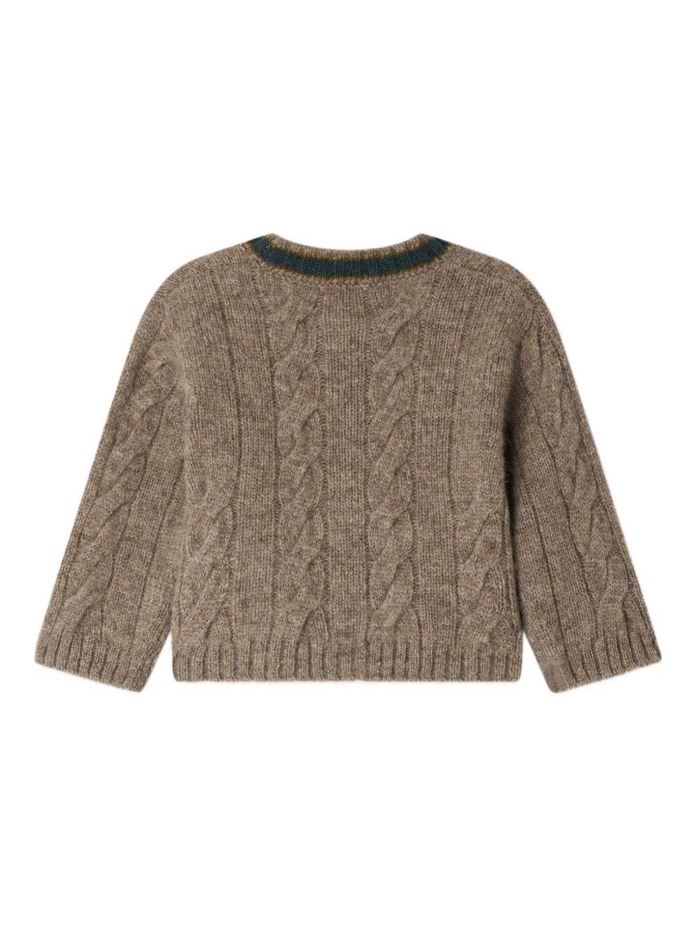 Cardigan per neonato Bonpoint marrone in maglia a trecce - Rubino Kids