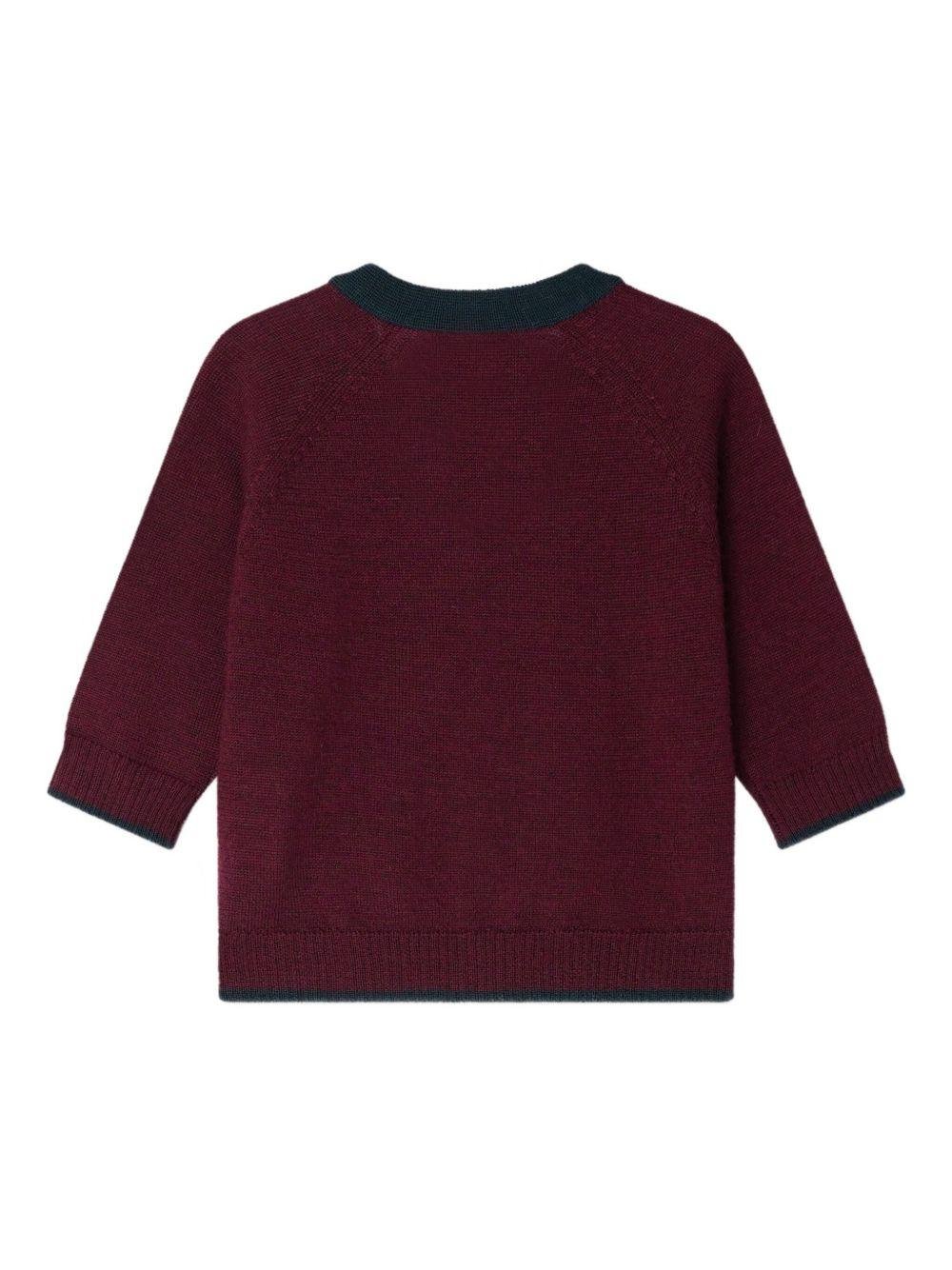 Cardigan per neonato Bonpoint rosso scuro in lana con bottoni - Rubino Kids