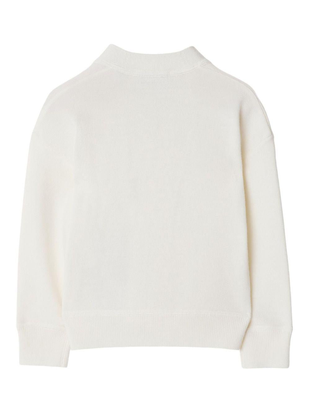 Cardigan per neonato Burberry Kids bianco in lana con applicazione logo - Rubino Kids