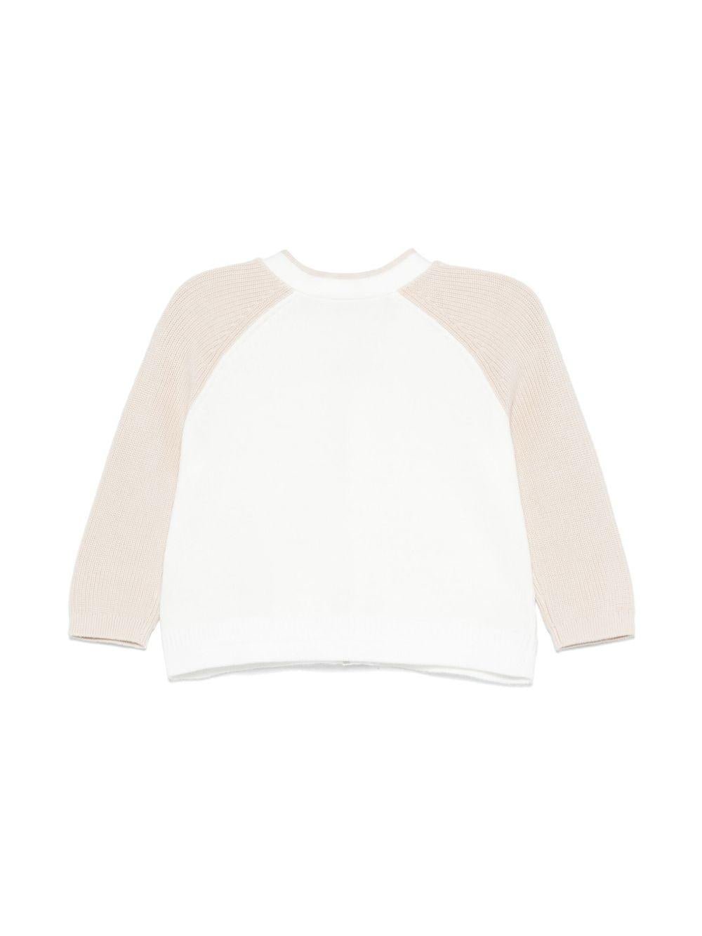 Cardigan per neonato Burberry Kids Ginny Moss bianco con maniche lunghe a contrasto - Rubino Kids