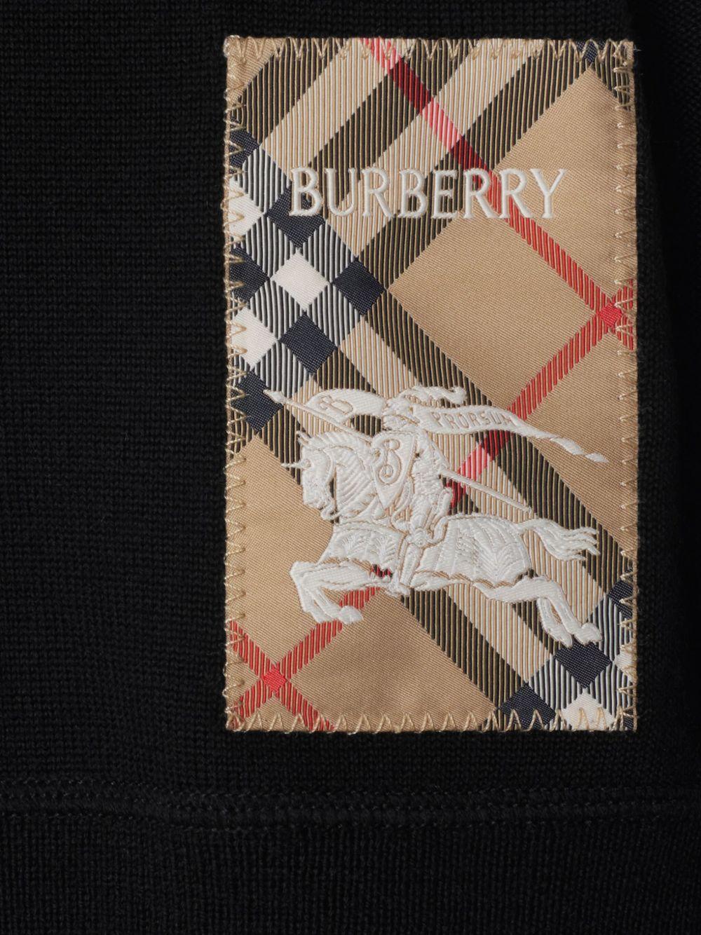 Cardigan per neonato Burberry Kids nero in lana con applicazione logo - Rubino Kids