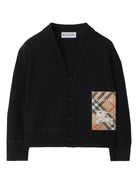 Cardigan per neonato Burberry Kids nero in lana con applicazione logo - Rubino Kids
