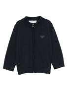 Cardigan per neonato Emporio Armani Kids blu con placca logo - Rubino Kids