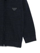 Cardigan per neonato Emporio Armani Kids blu con placca logo - Rubino Kids