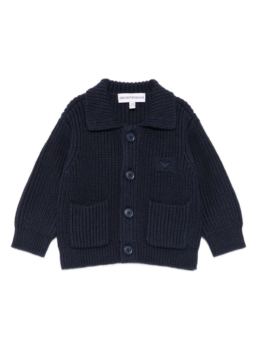 Cardigan per neonato Emporio Armani Kids blu con tasche applicate - Rubino Kids