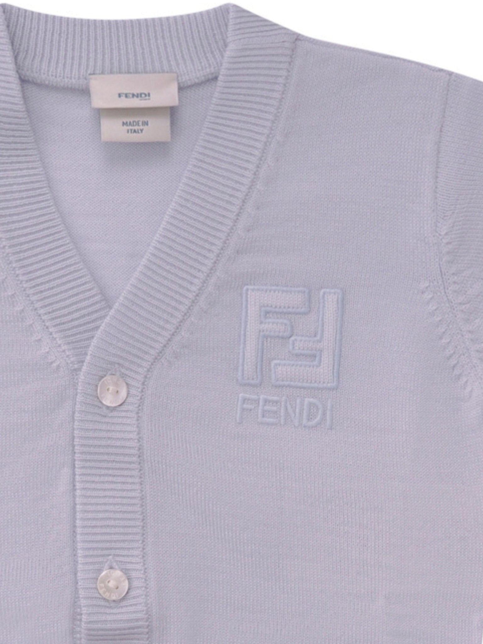 Cardigan per neonato Fendi Kids azzurro con logo FF sul davanti - Rubino Kids