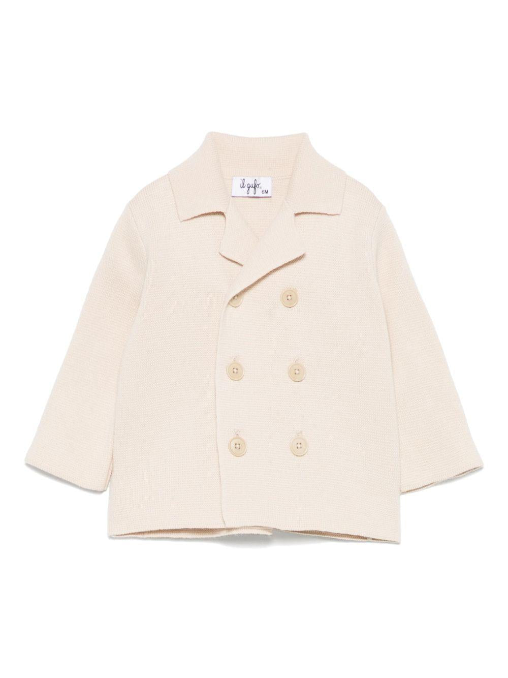 Cardigan per neonato Il Gufo beige con chiusura doppiopetto in cotone - Rubino Kids