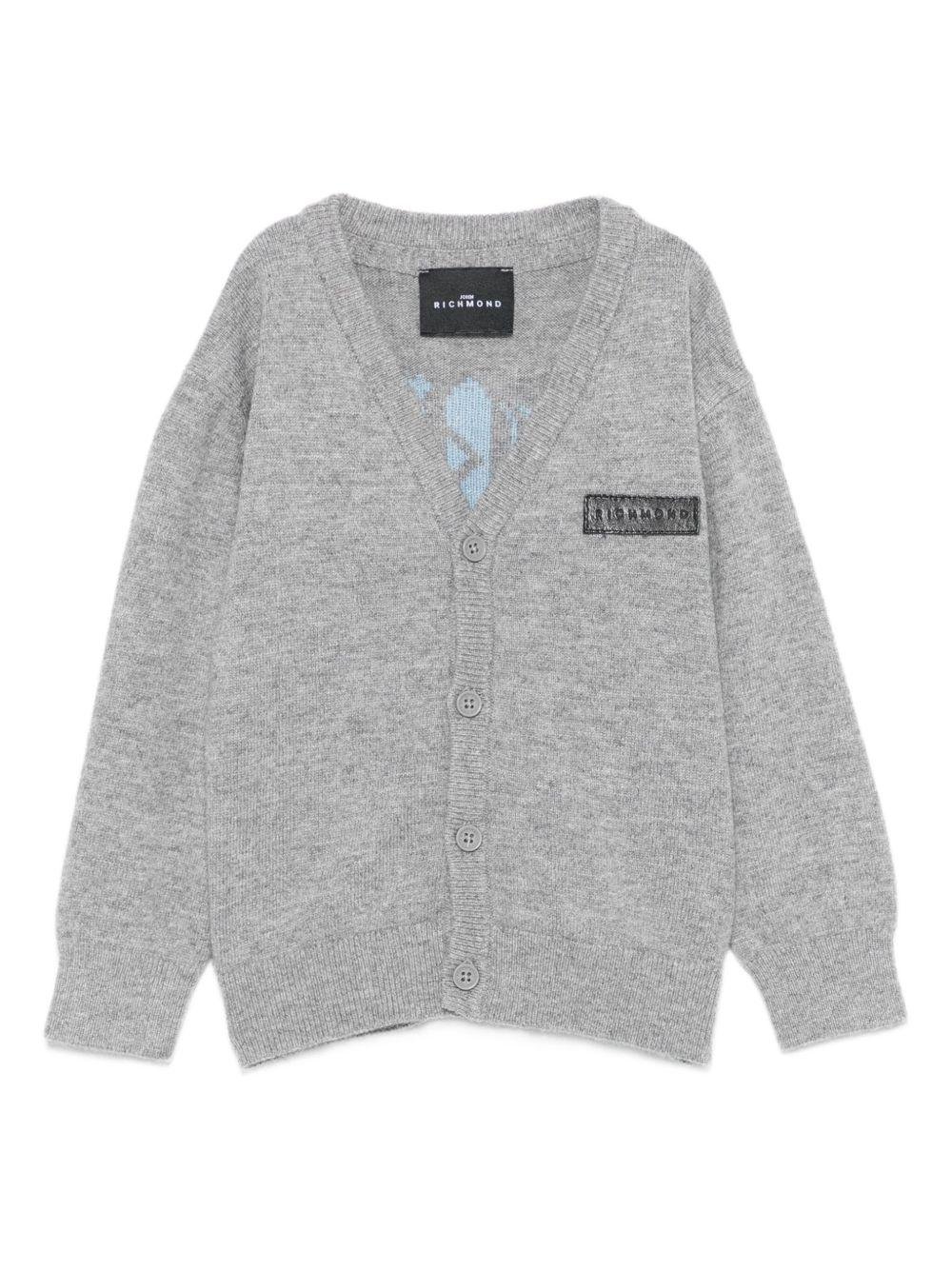Cardigan per neonato John Richmond Junior grigio con placca logo - Rubino Kids