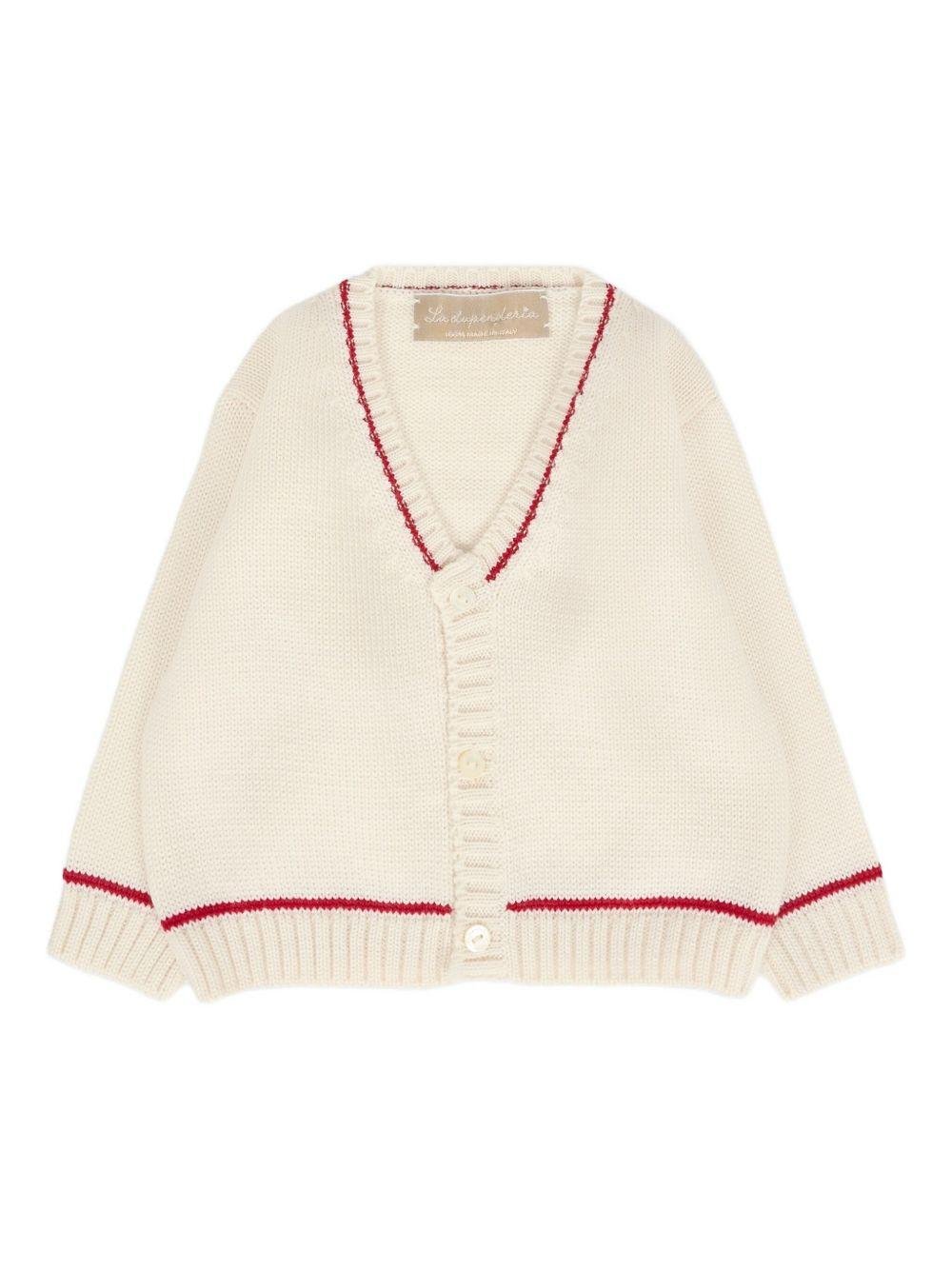 Cardigan per neonato La Stupenderia bianco con scollo a V - Rubino Kids