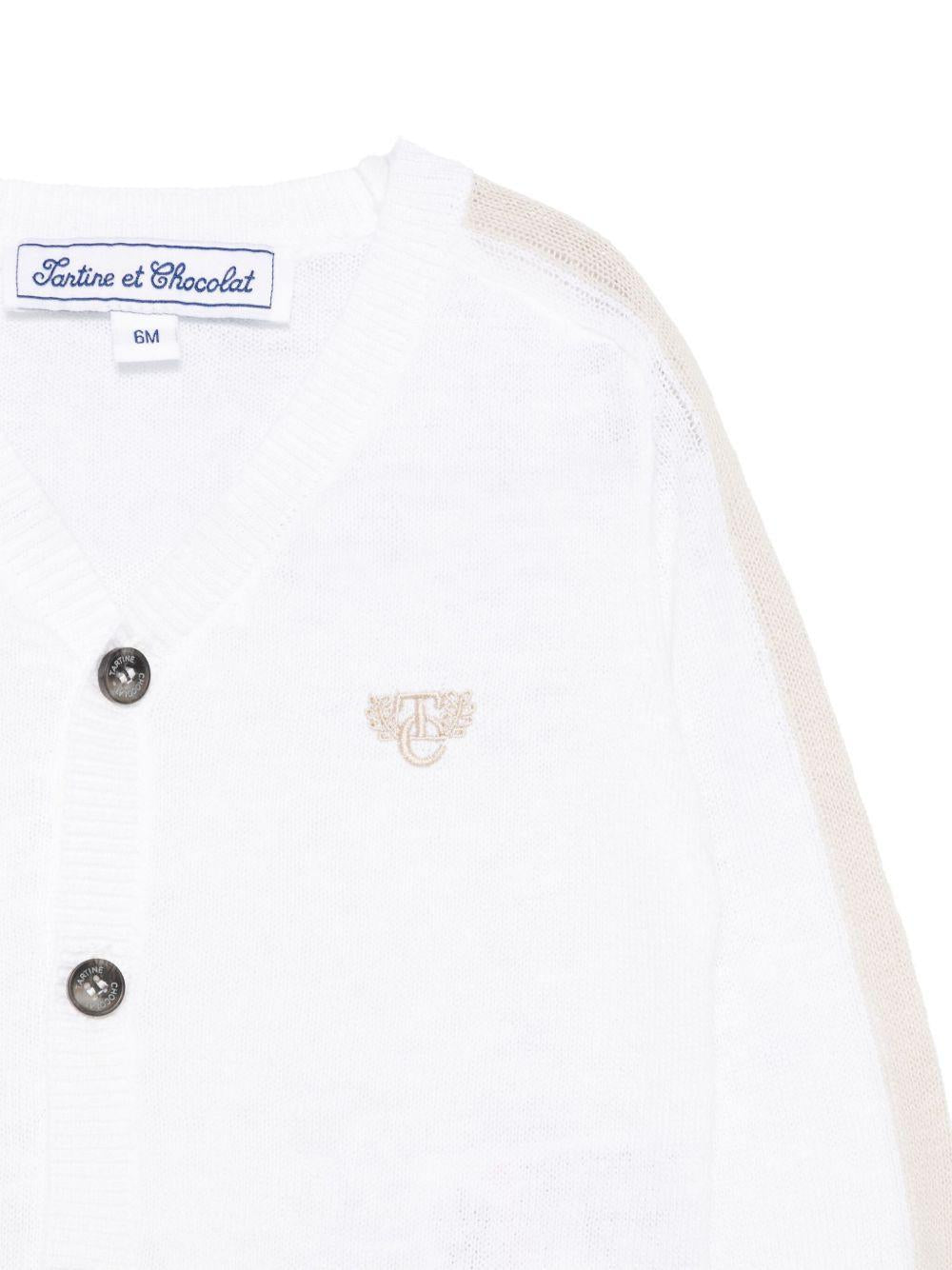 Cardigan per neonato Tartine Et Chocolat bianco con ricamo e bordo a contrasto - Rubino Kids