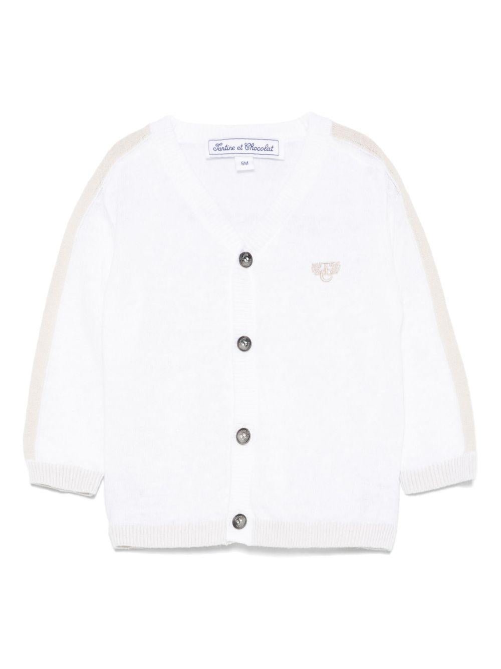 Cardigan per neonato Tartine Et Chocolat bianco con ricamo e bordo a contrasto - Rubino Kids