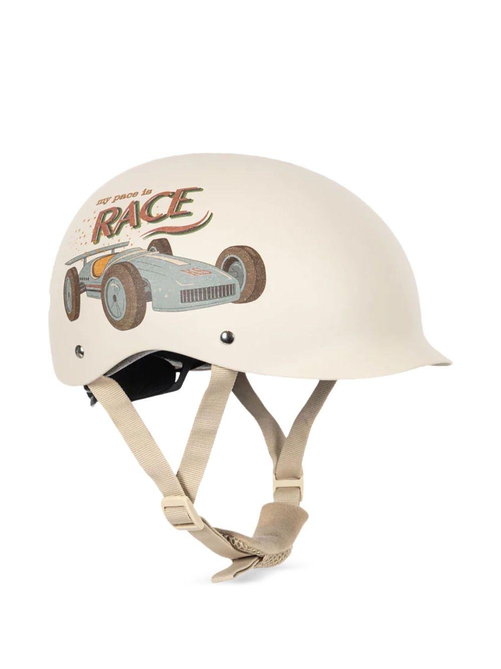 Casco Race per bambino Konges Sløjd bianco con stampa macchina da corsa - Rubino Kids