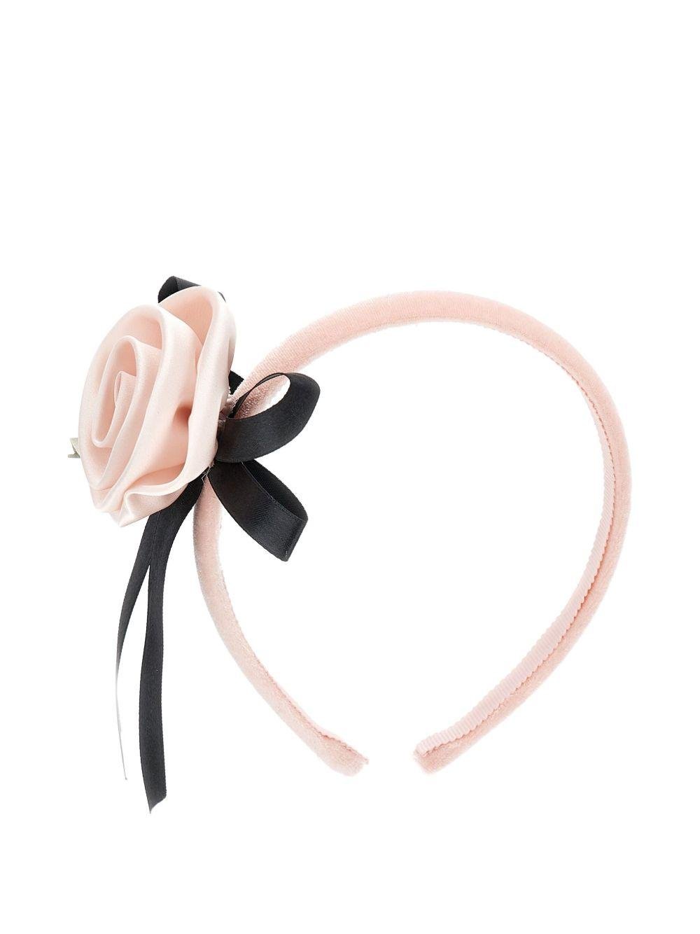 Cerchietto per bambina Monnalisa rosa in velluto con dettaglio fiore - Rubino Kids