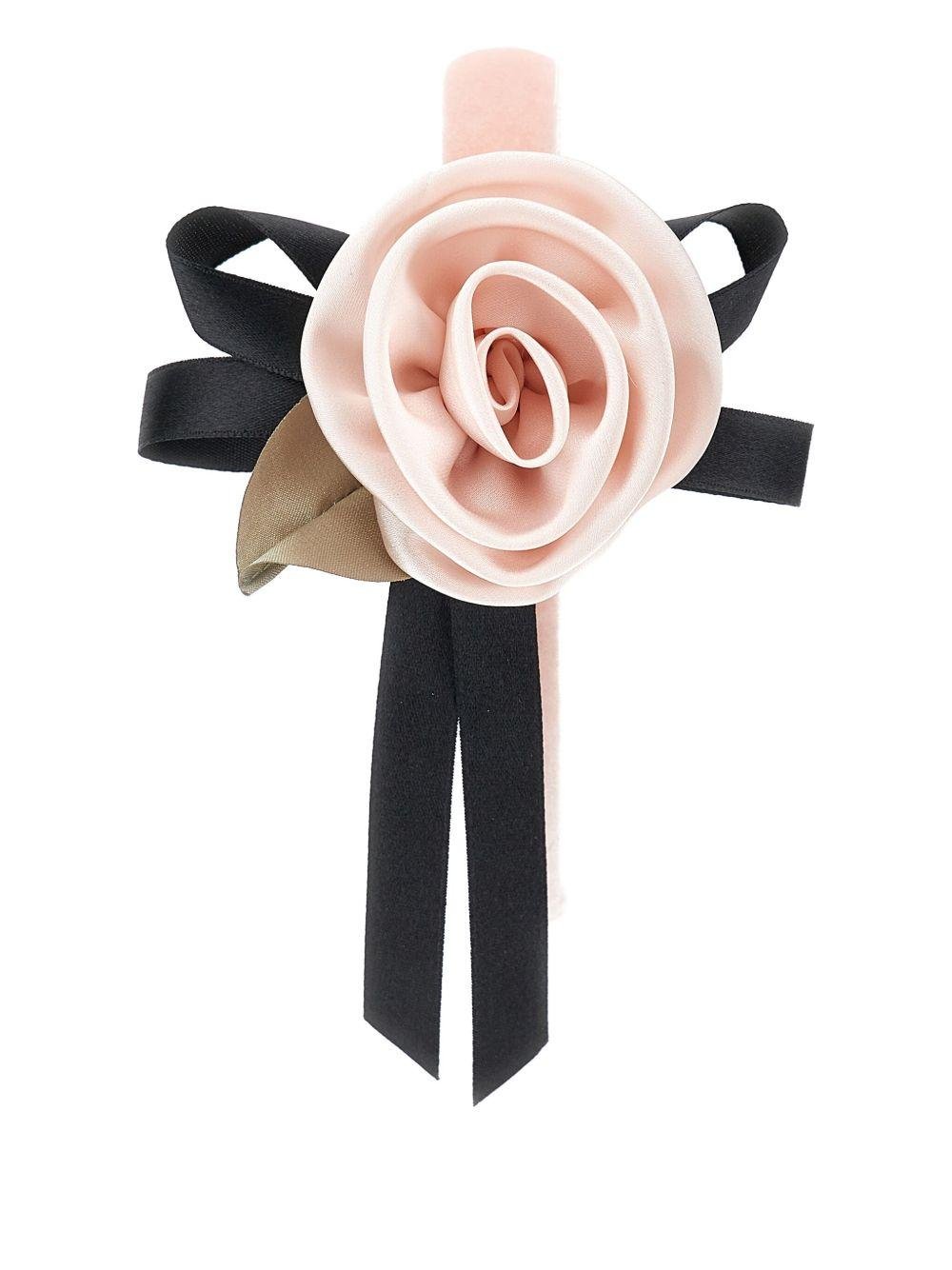 Cerchietto per bambina Monnalisa rosa in velluto con dettaglio fiore - Rubino Kids