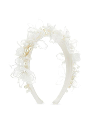 Monnalisa white headband for girls with floral decoration