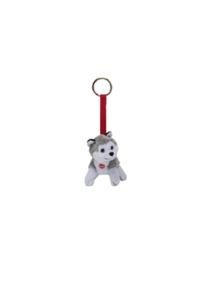 MC2 ST. Barth Kids Mini Husky Plush Charm for Children, Gray with Red Strap