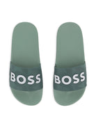 Ciabatte da bambino Boss Kids verde con logo - Rubino Kids