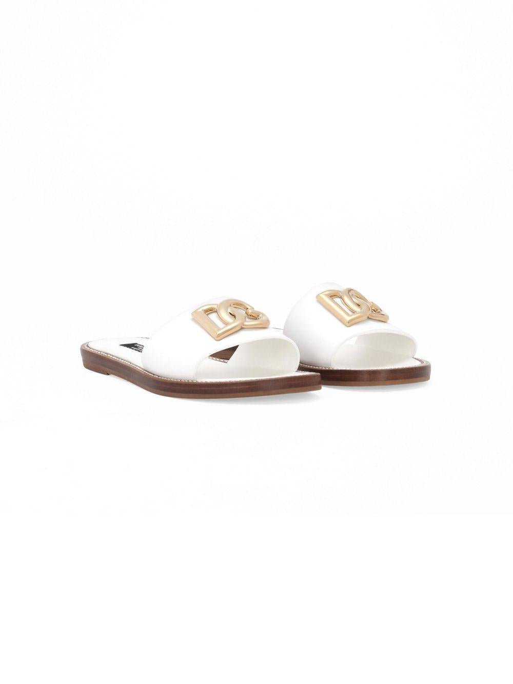 Ciabatte per bambina Dolce & Gabbana Kids bianca con logo color oro - Rubino Kids