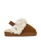 Ciabatte per bambina Monnalisa marroni con bordo in pelliccia - Rubino Kids