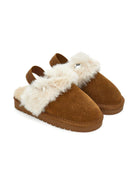 Ciabatte per bambina Monnalisa marroni con bordo in pelliccia - Rubino Kids