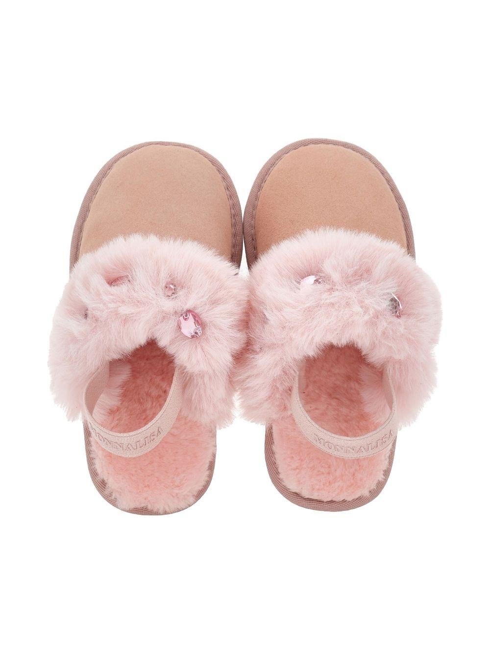 Ciabatte per bambina Monnalisa rosa con finitura in pelliccia sintetica - Rubino Kids